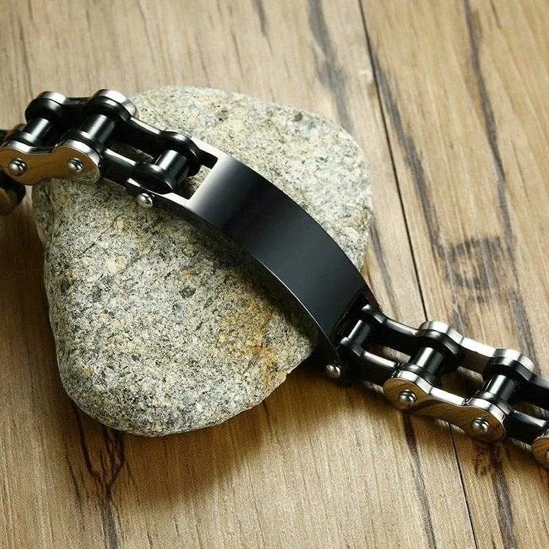 Cycolinks Personalised Gun Metal Men's Bike Bracelet