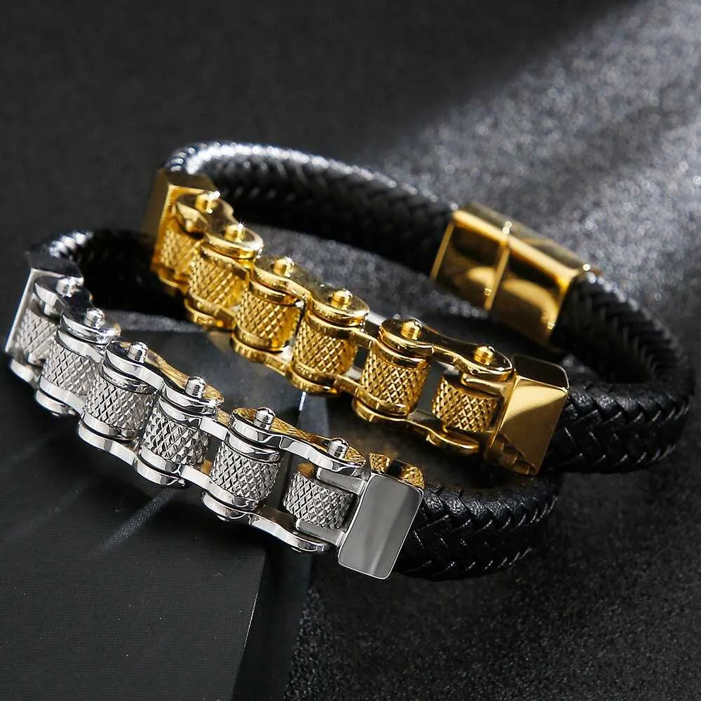 Cycolinks Retro Leather Bike Chain Bracelet