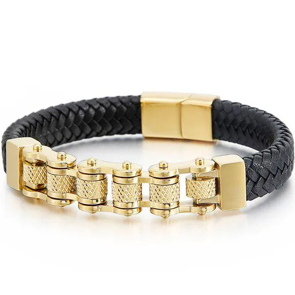 Cycolinks Retro Leather Bike Chain Bracelet