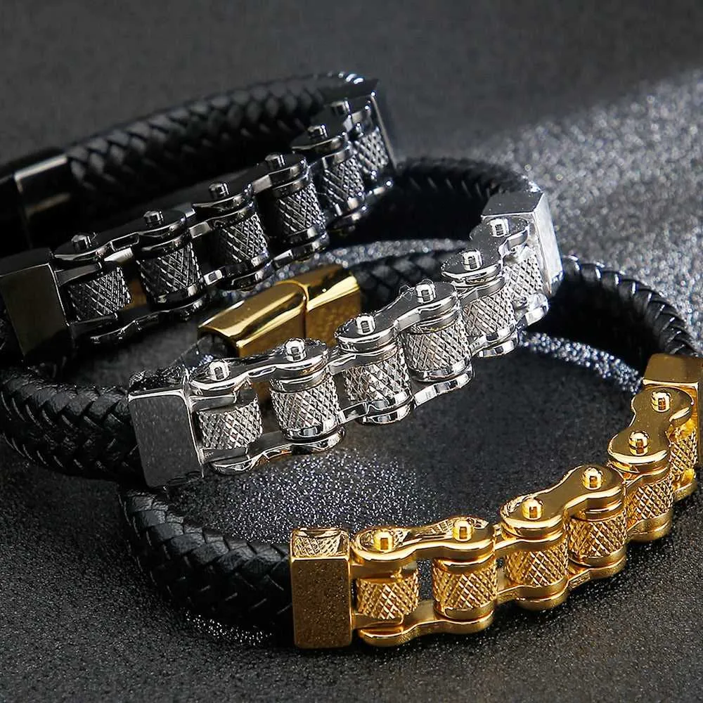 Cycolinks Retro Leather Bike Chain Bracelet
