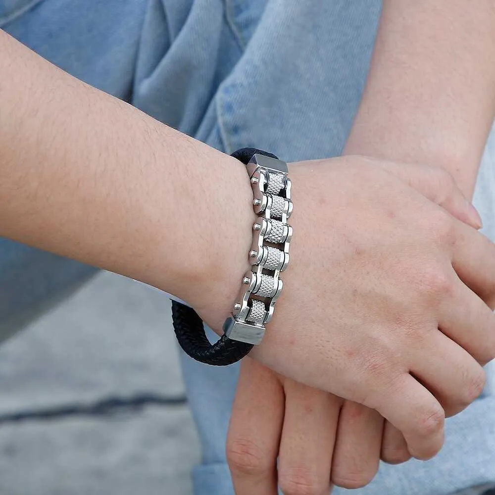 Cycolinks Retro Leather Bike Chain Bracelet