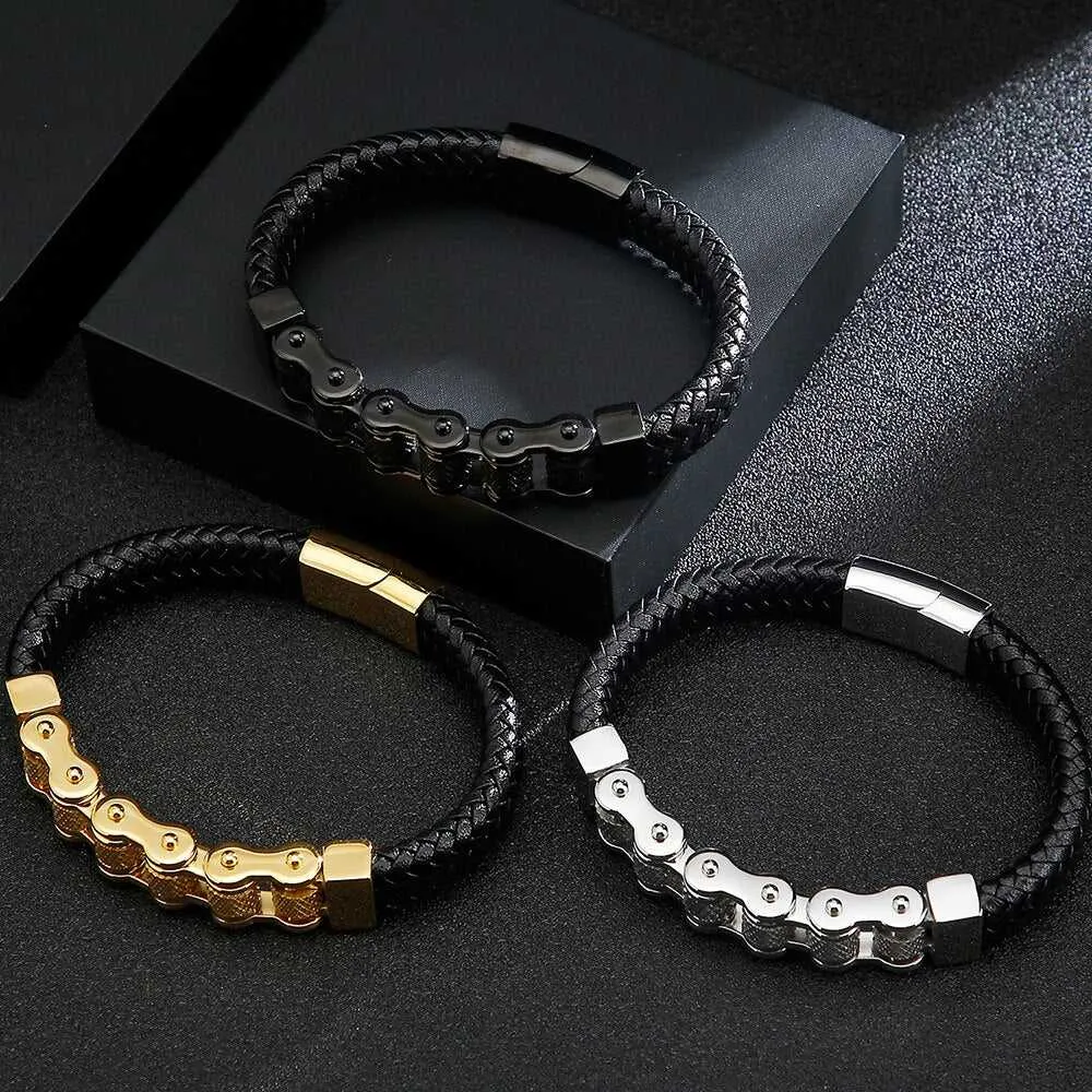 Cycolinks Retro Leather Bike Chain Bracelet