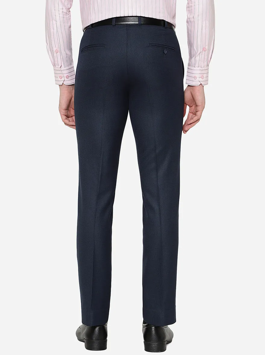 Dark Blue Solid Slim Fit Formal Trouser | Greenfibre