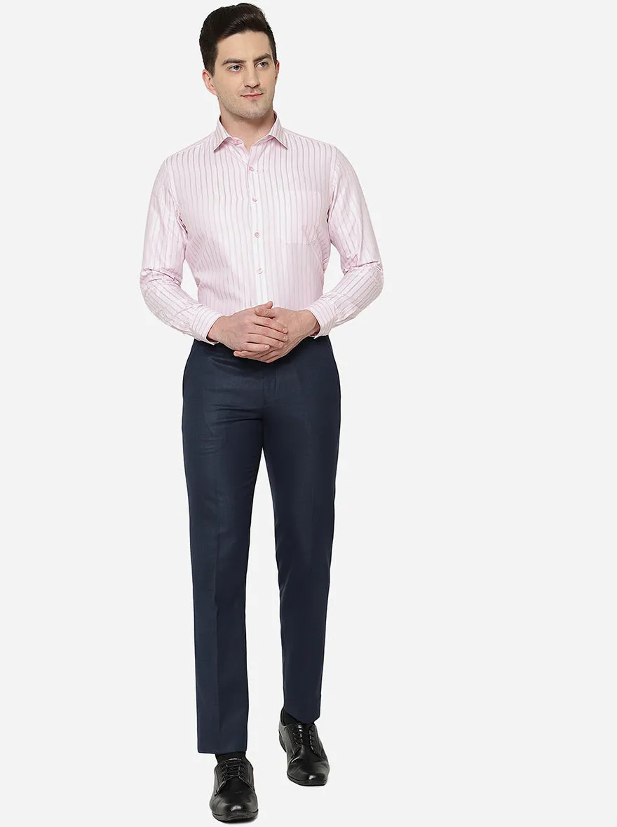 Dark Blue Solid Slim Fit Formal Trouser | Greenfibre