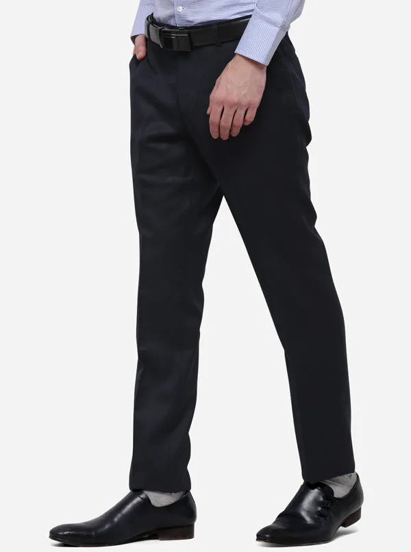 Dark Blue Solid Super Slim Fit Formal Trouser | JadeBlue