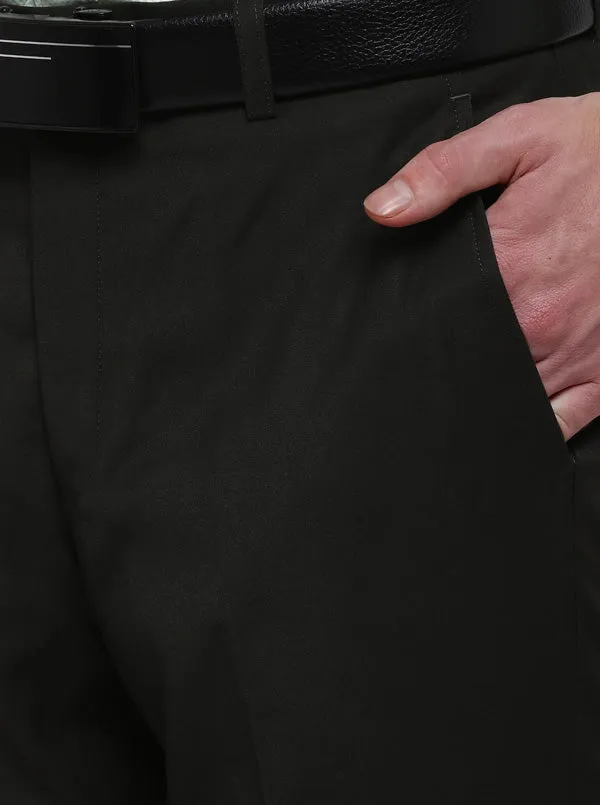 Dark Brown Solid Slim Fit Formal Trouser | Metal