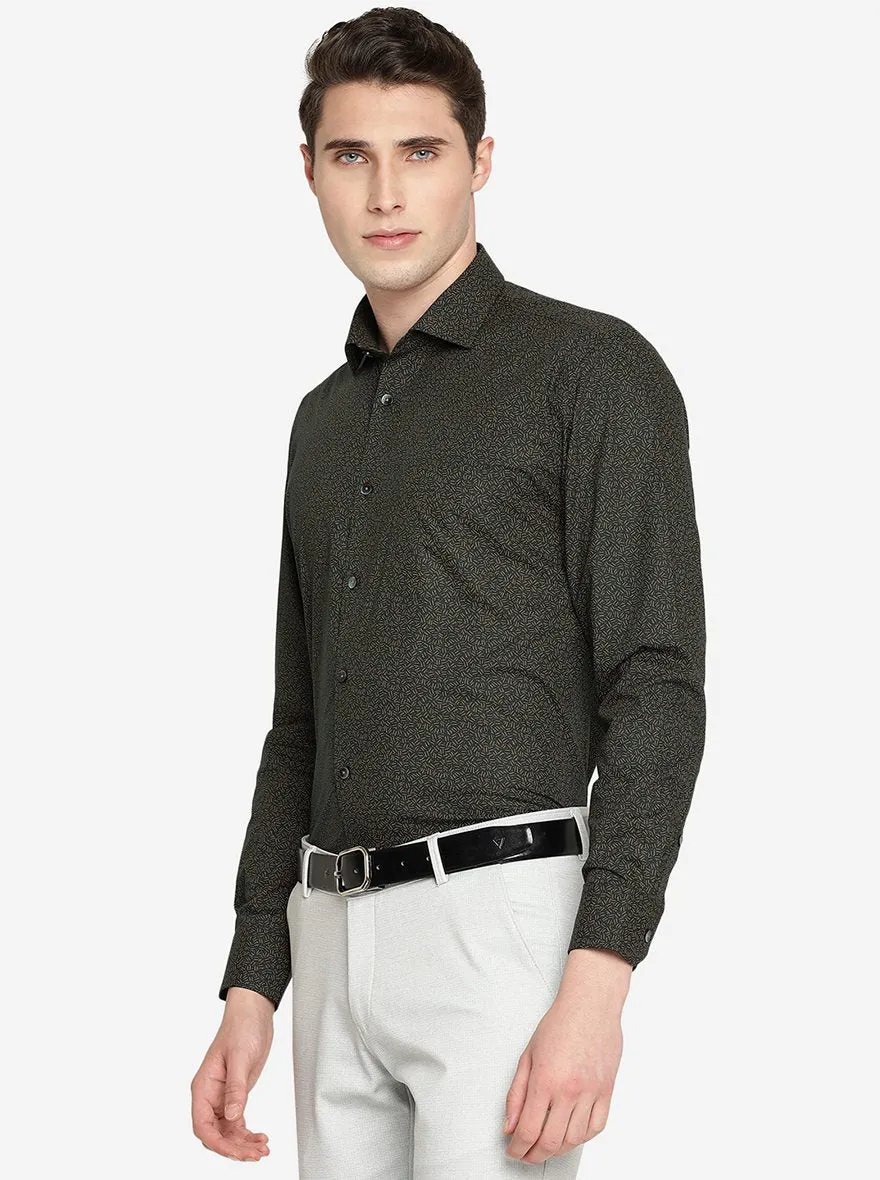 Dark Green Printed Regular Fit Formal Shirt | JadeBlue