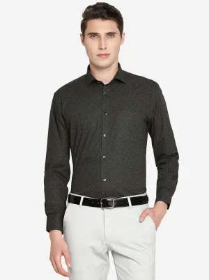 Dark Green Printed Regular Fit Formal Shirt | JadeBlue