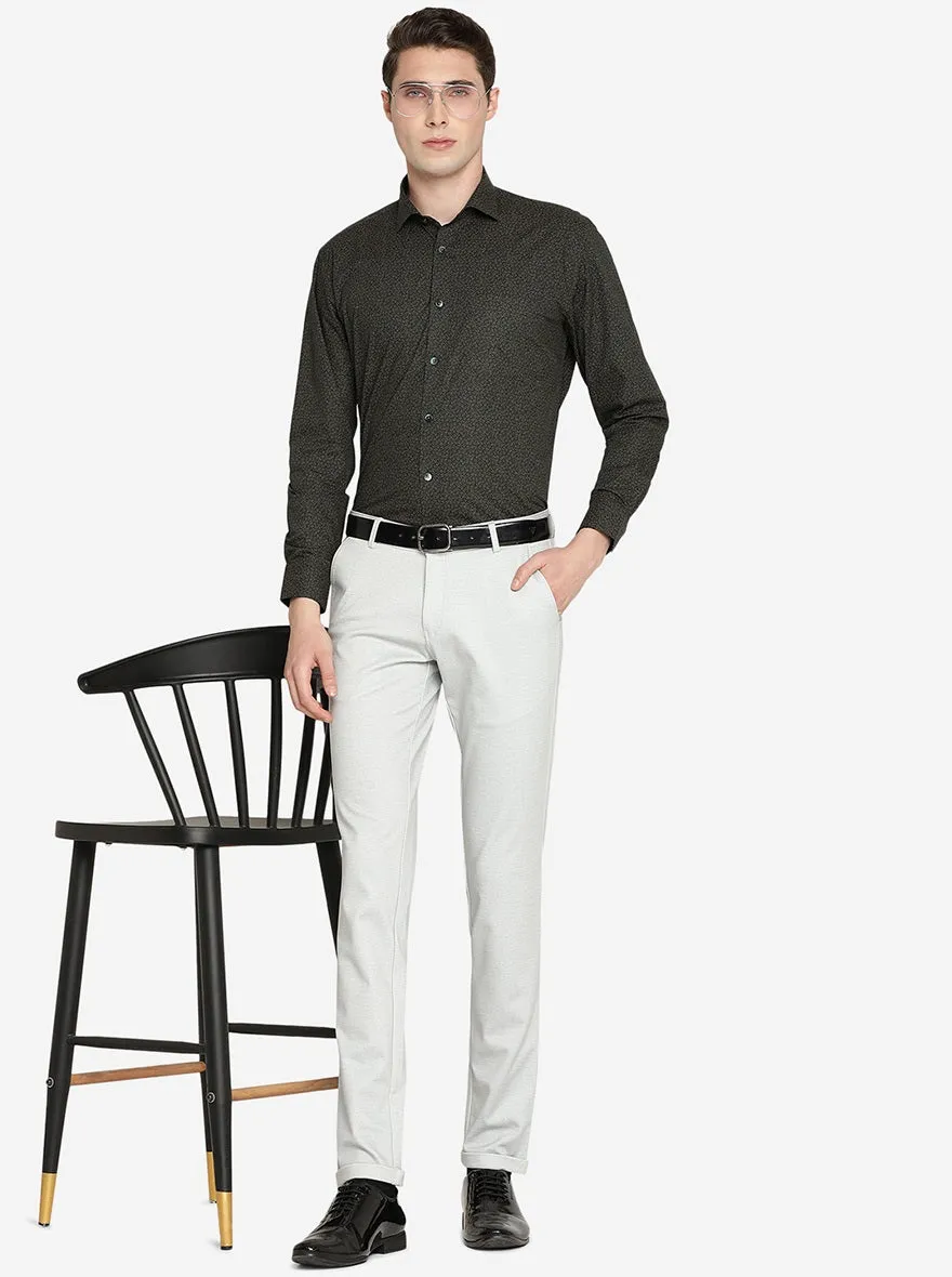 Dark Green Printed Regular Fit Formal Shirt | JadeBlue