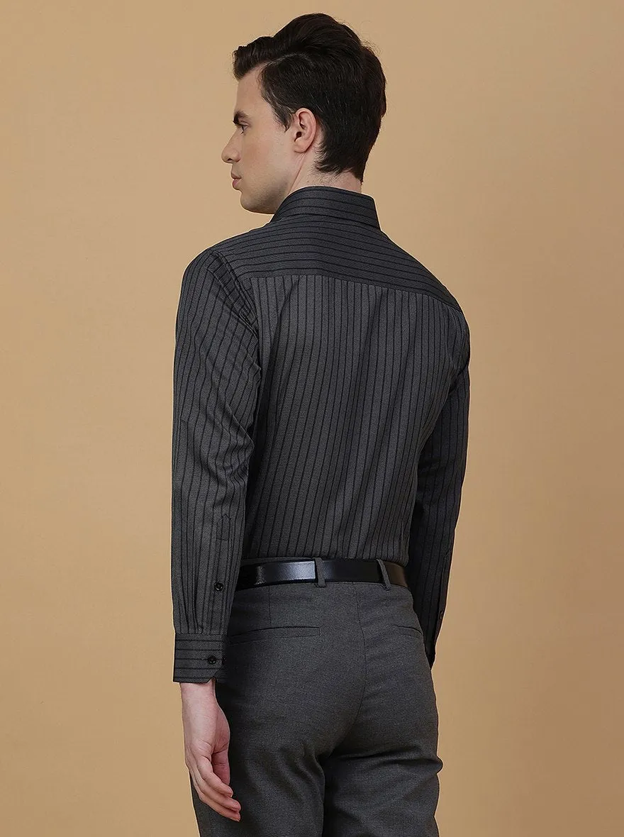 Dark Grey Striped Slim Fit Formal Shirt | Greenfibre