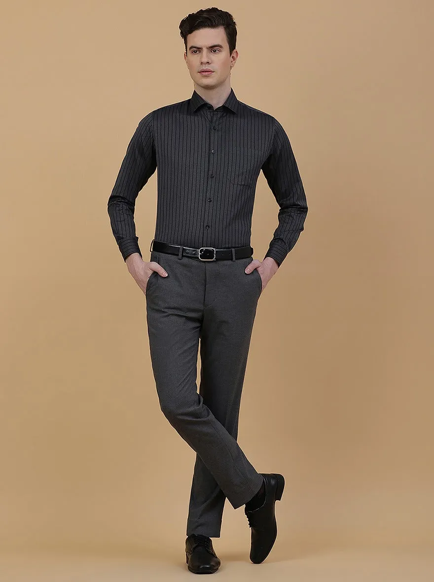 Dark Grey Striped Slim Fit Formal Shirt | Greenfibre