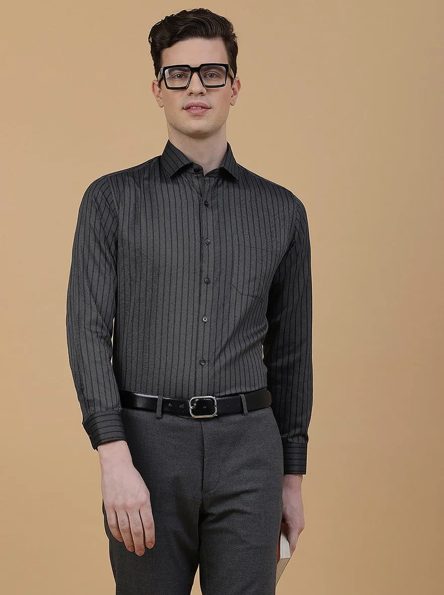 Dark Grey Striped Slim Fit Formal Shirt | Greenfibre
