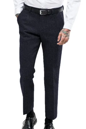 Dark Navy Vintage Men's Formal Straight Suit Pants