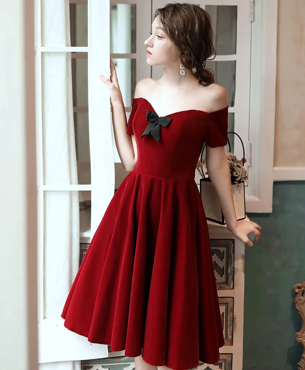 Dark Red Velvet Party Dress Short Homecoming Dress, Wine Red Formal Dress