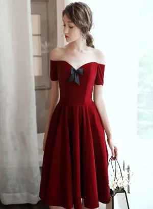 Dark Red Velvet Party Dress Short Homecoming Dress, Wine Red Formal Dress