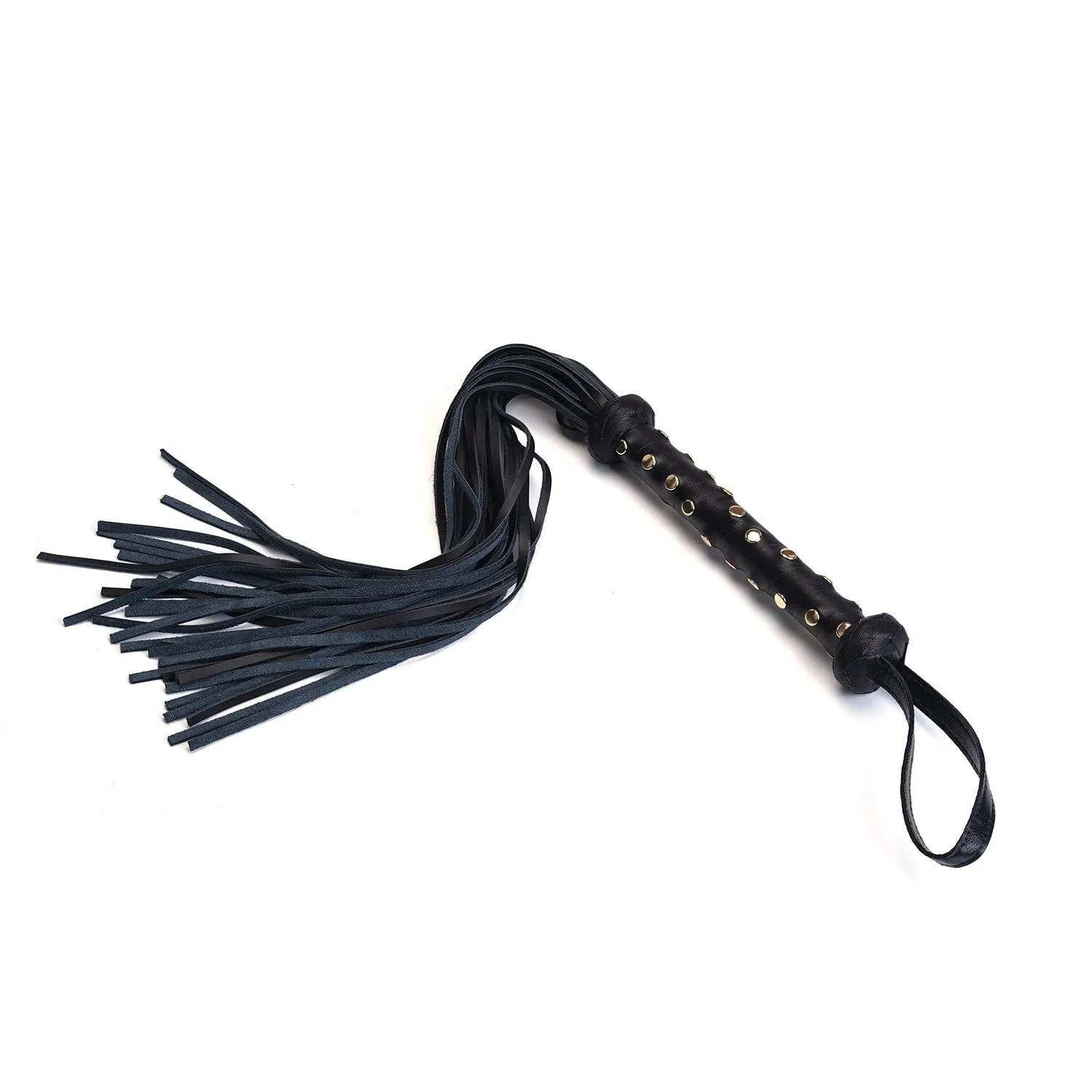 Dark Secret Deluxe Leather Flogger with Studded Handle