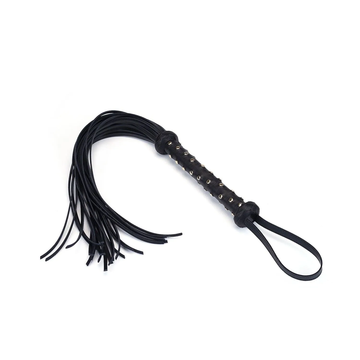 Dark Secret Deluxe Leather Flogger with Studded Handle