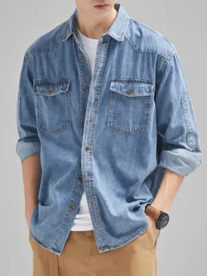 DenimCraft Herren Langarm-Denimhemd