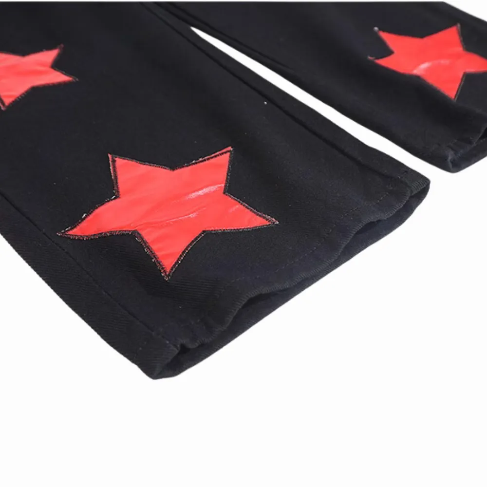 DF| Famous Star Leather Label Patch Jeans