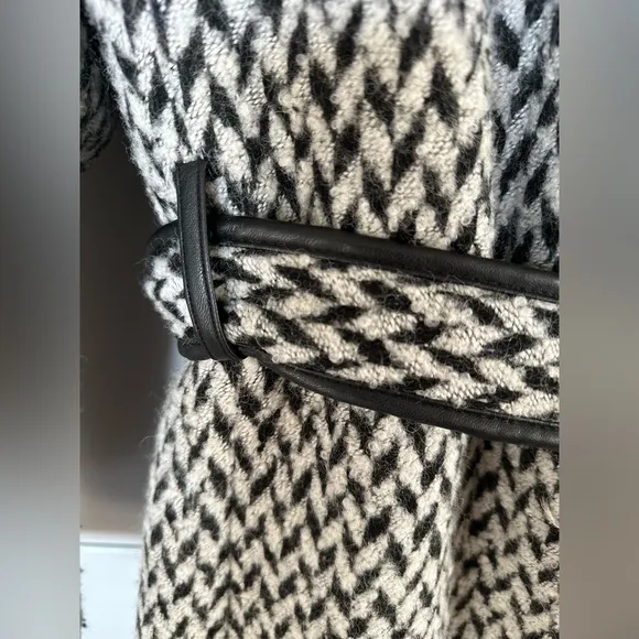 DKNY Faux-Leather-Trim Belted Textured Wrap Coat Diagonal Tweed - Small/Medium