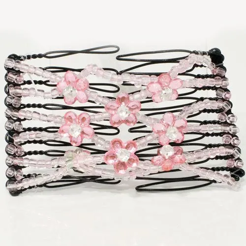 Double Comb with Pink Beads and Flower Touch