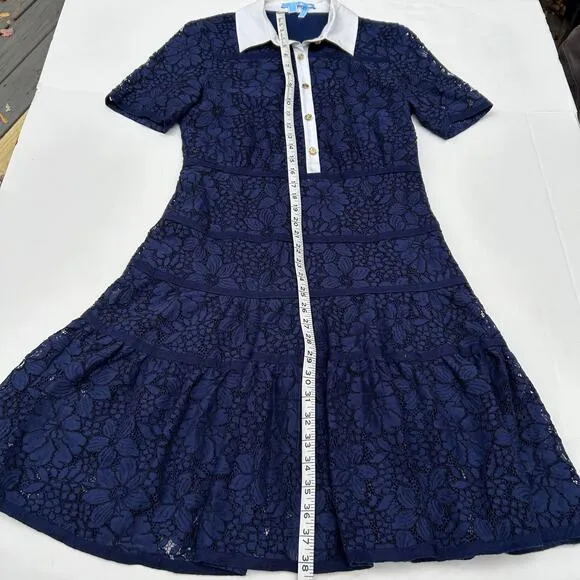 Draper James Meadow Dress Navy Lace Cream Gold Collar Buttons Short Sleeve 4