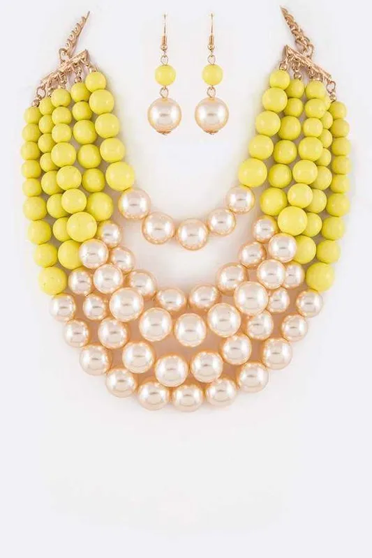 Dual-Tone Elegance: Layered Pearl Strand Necklace Set
