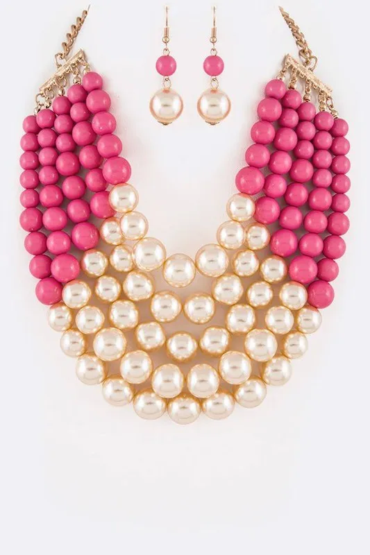 Dual-Tone Elegance: Layered Pearl Strand Necklace Set