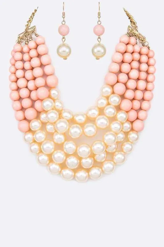 Dual-Tone Elegance: Layered Pearl Strand Necklace Set