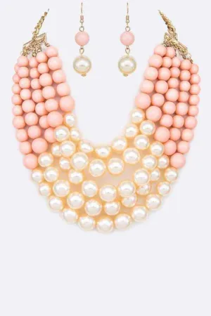 Dual-Tone Elegance: Layered Pearl Strand Necklace Set