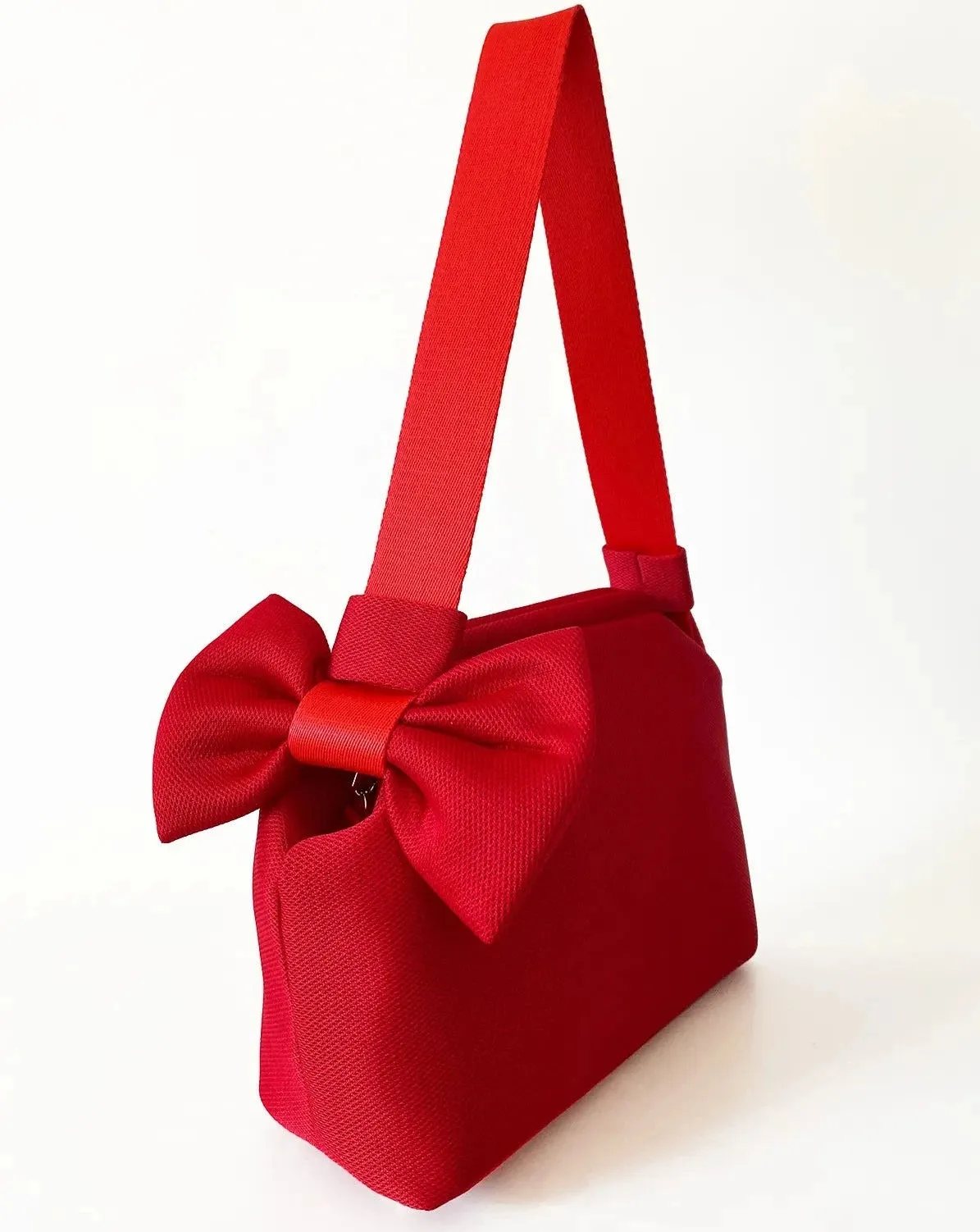 Elegant Red Bow Detail Shoulder and Handbag with Detachable Strap