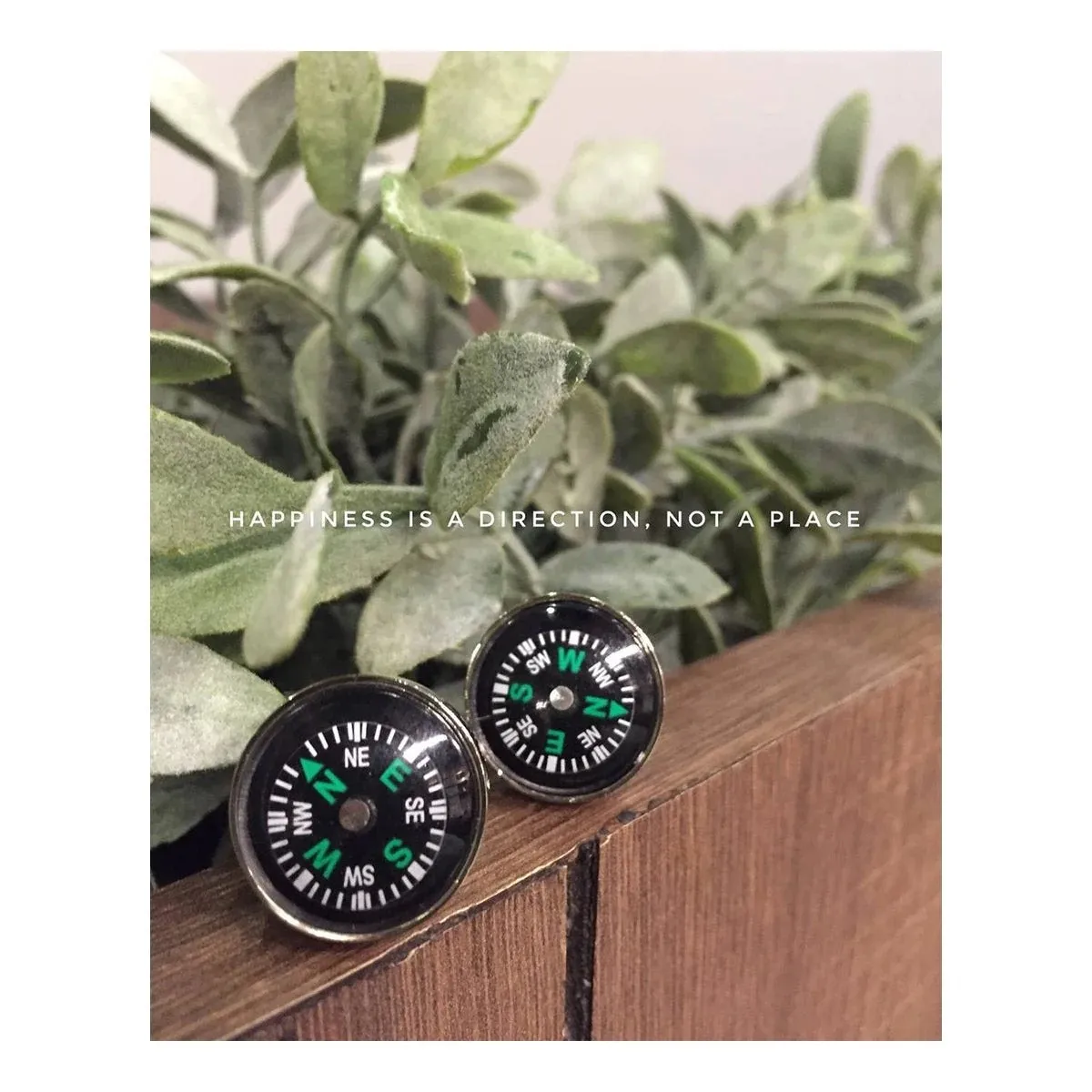 Elegant Round Compass Cufflinks in Black with Presentation Gift Box