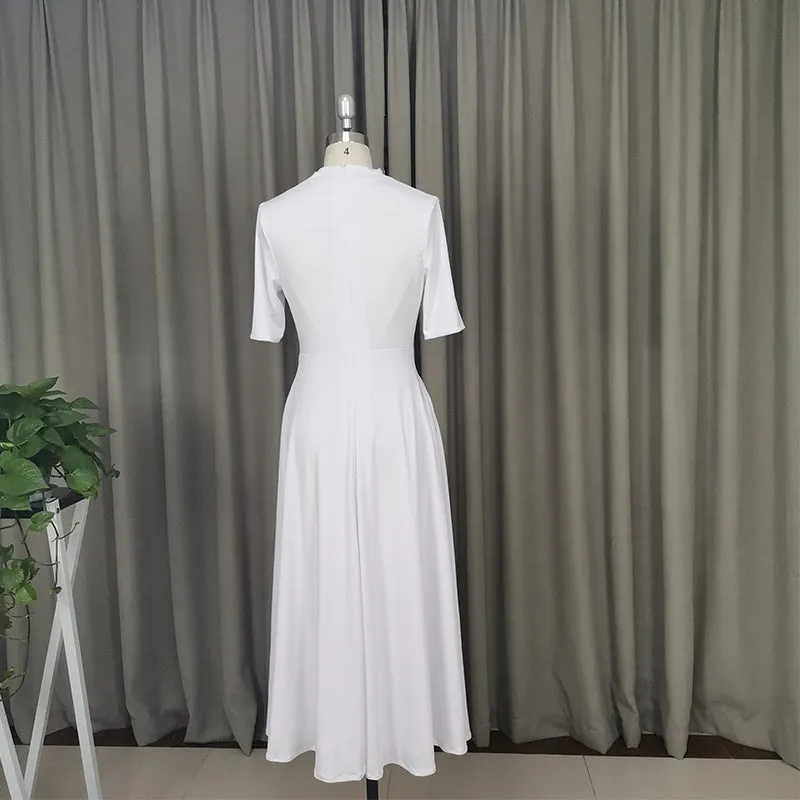 Elegant White Spandex Tea Length Wedding Party Dress, Mother of Bridal Dress