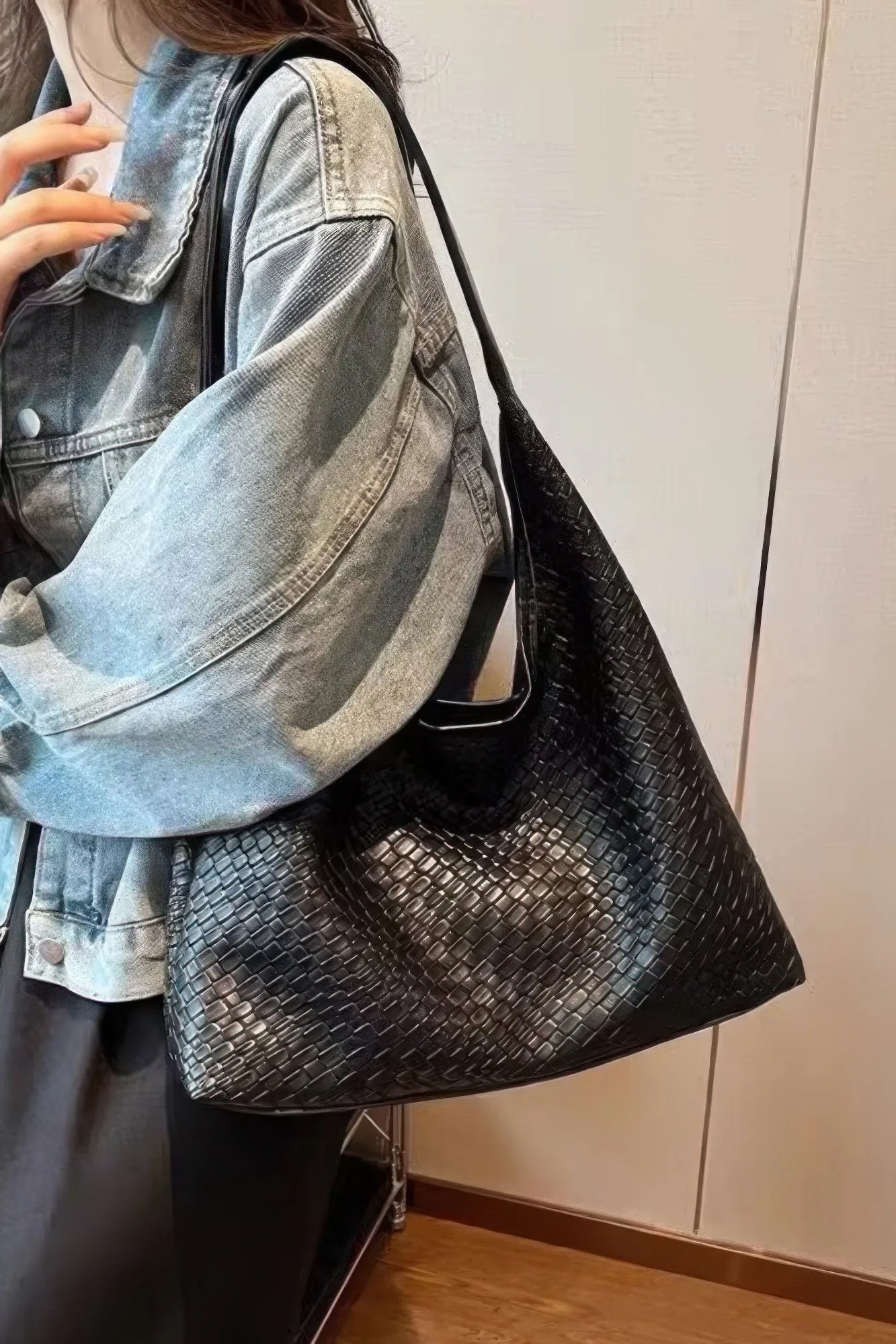 Embossed Faux Leather Shoulder Bag