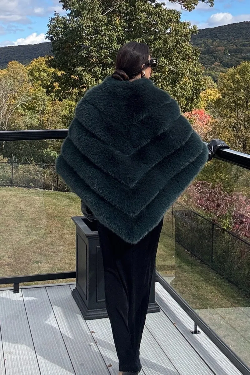 Emerald Faux Fur Channel-Quilted Cape