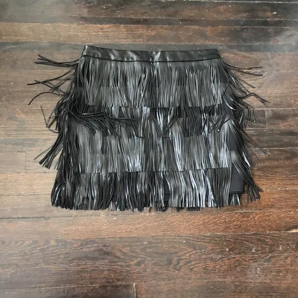 Endless rose faux leather fringe mini skirt retro fun festival party size L