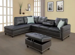 EOVTK 98" Faux Leather Sectional Sofa with Storage Ottoman Cup Holders & L-Shaped Upholstered