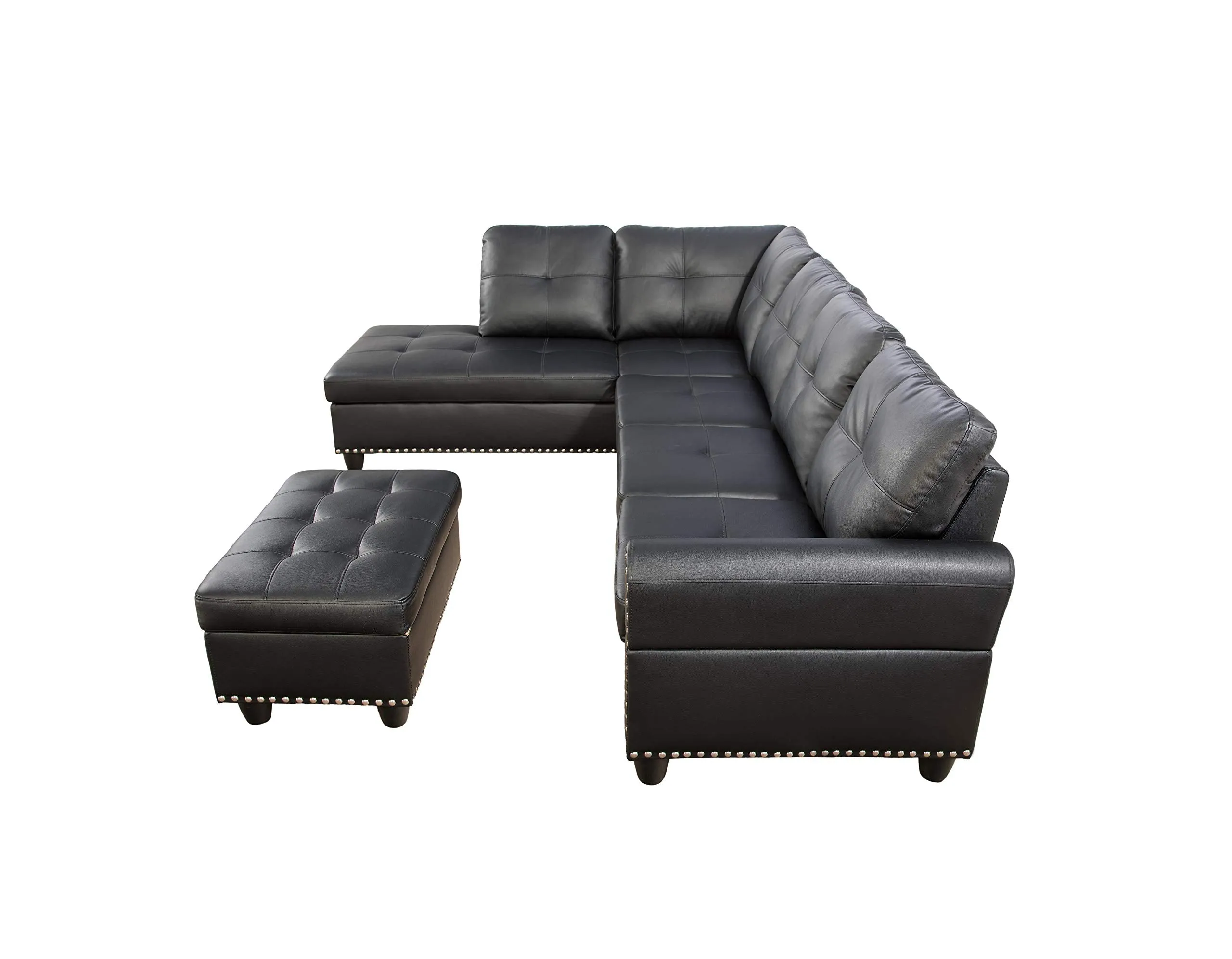 EOVTK 98" Faux Leather Sectional Sofa with Storage Ottoman Cup Holders & L-Shaped Upholstered