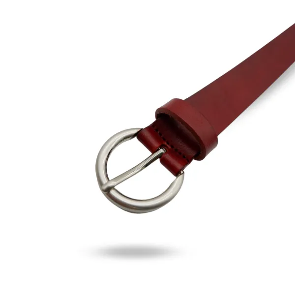 Esperance | Women's Burgundy Genuine Leather Belt with Round Silver Buckle