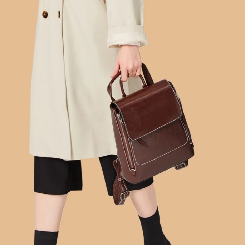 Fashion Retro Oil Wax Leather Backpack