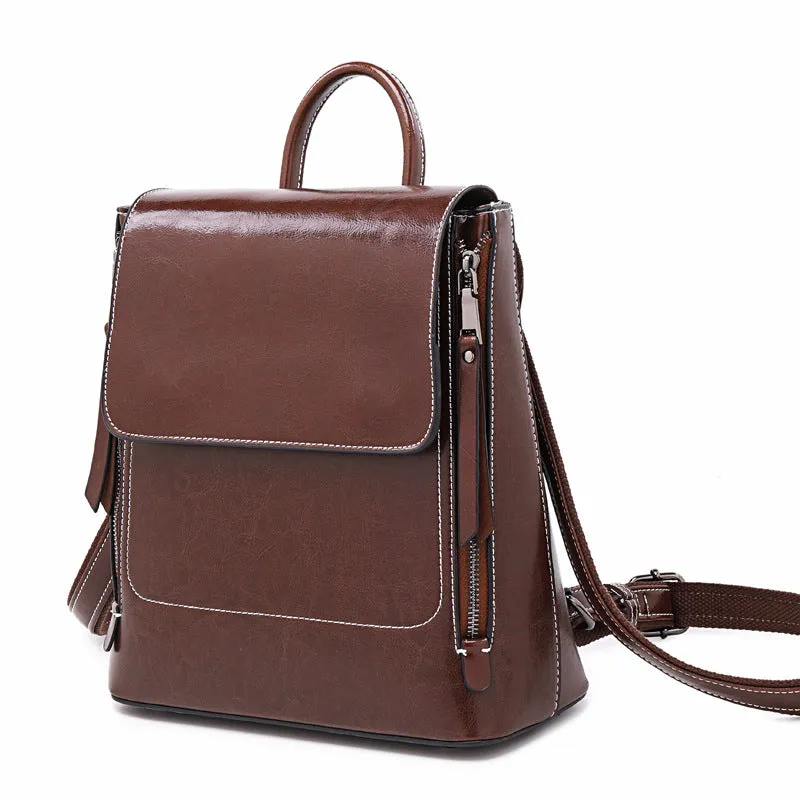 Fashion Retro Oil Wax Leather Backpack