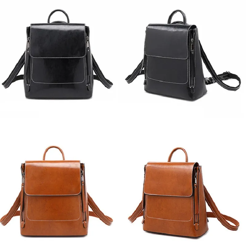 Fashion Retro Oil Wax Leather Backpack