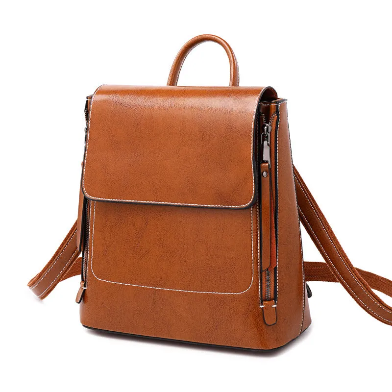 Fashion Retro Oil Wax Leather Backpack