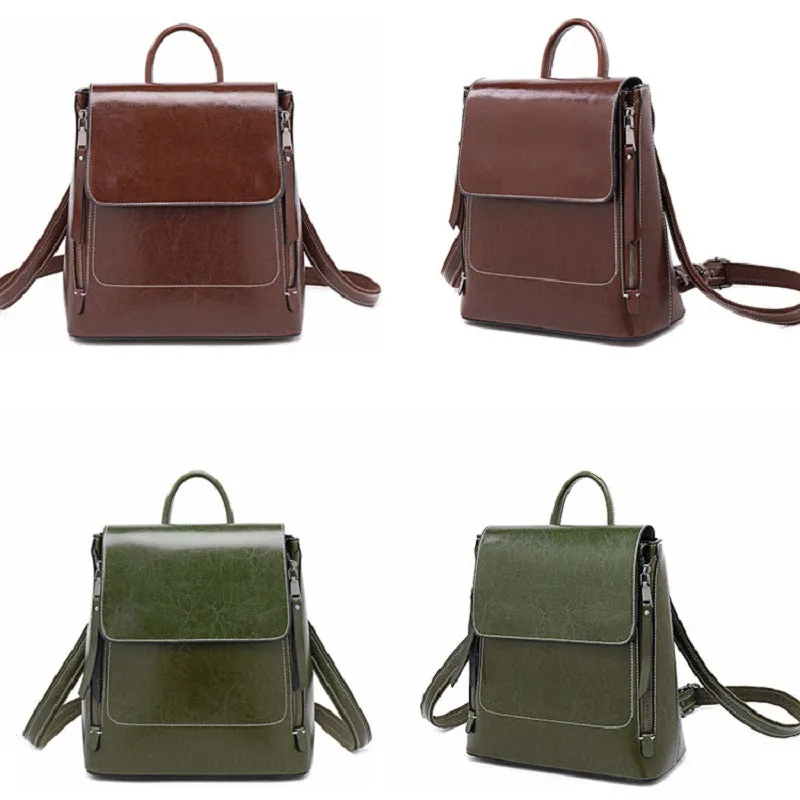 Fashion Retro Oil Wax Leather Backpack