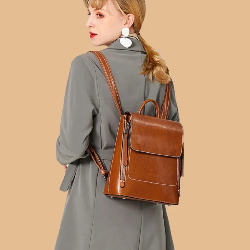 Fashion Retro Oil Wax Leather Backpack