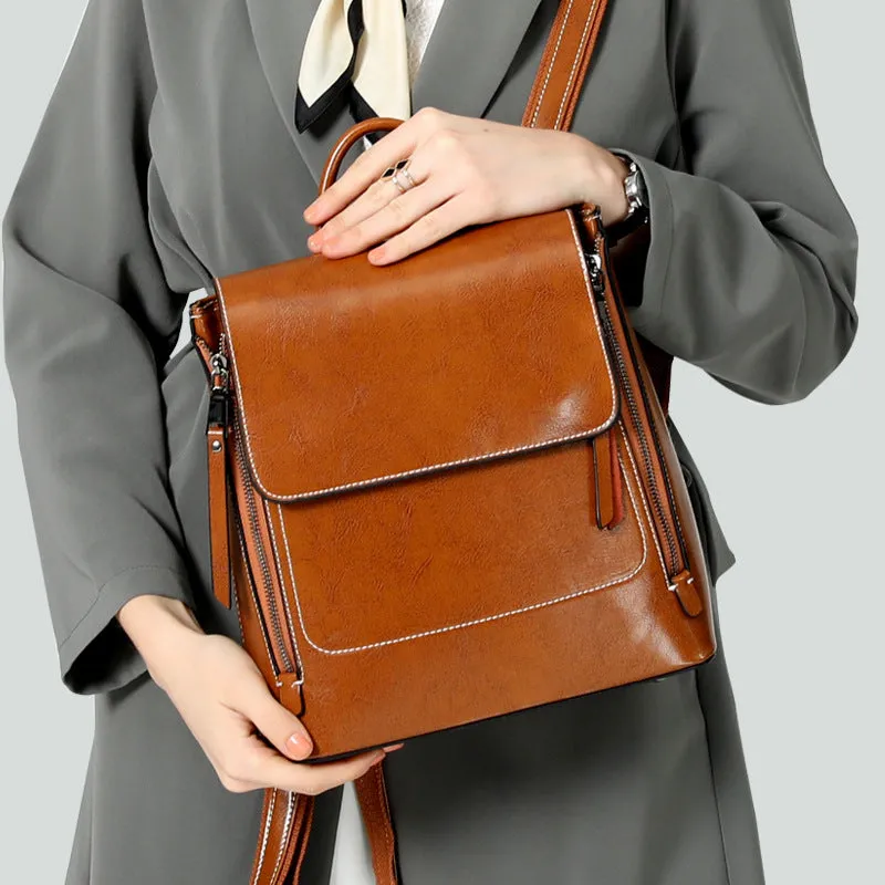 Fashion Retro Oil Wax Leather Backpack