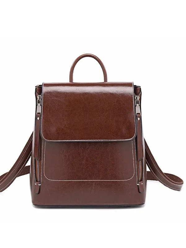 Fashion Retro Oil Wax Leather Backpack