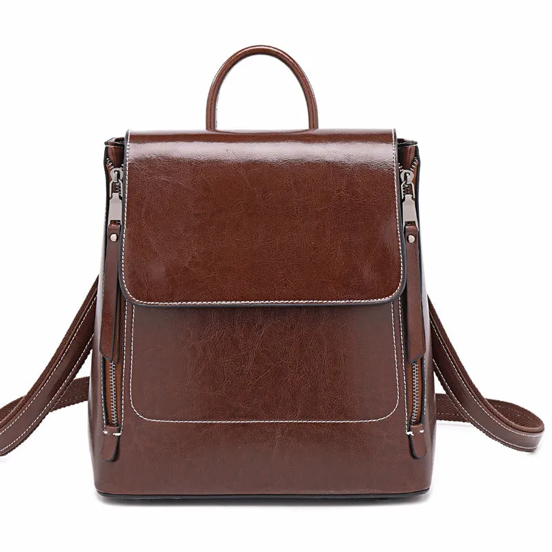 Fashion Retro Oil Wax Leather Backpack