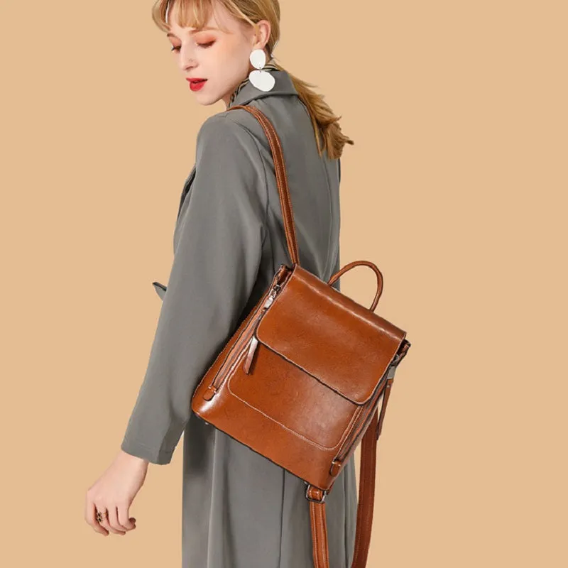 Fashion Retro Oil Wax Leather Backpack
