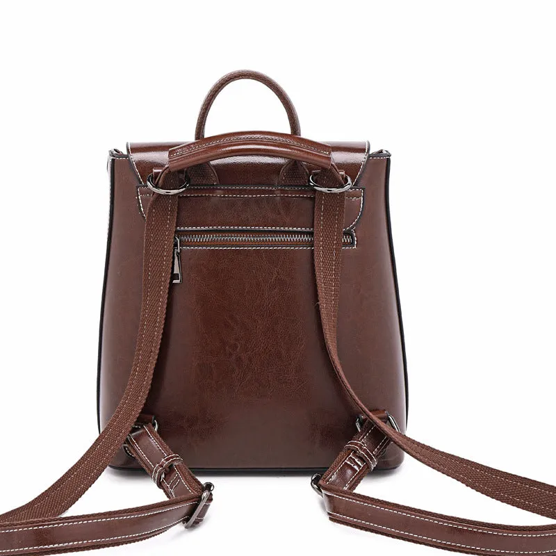 Fashion Retro Oil Wax Leather Backpack